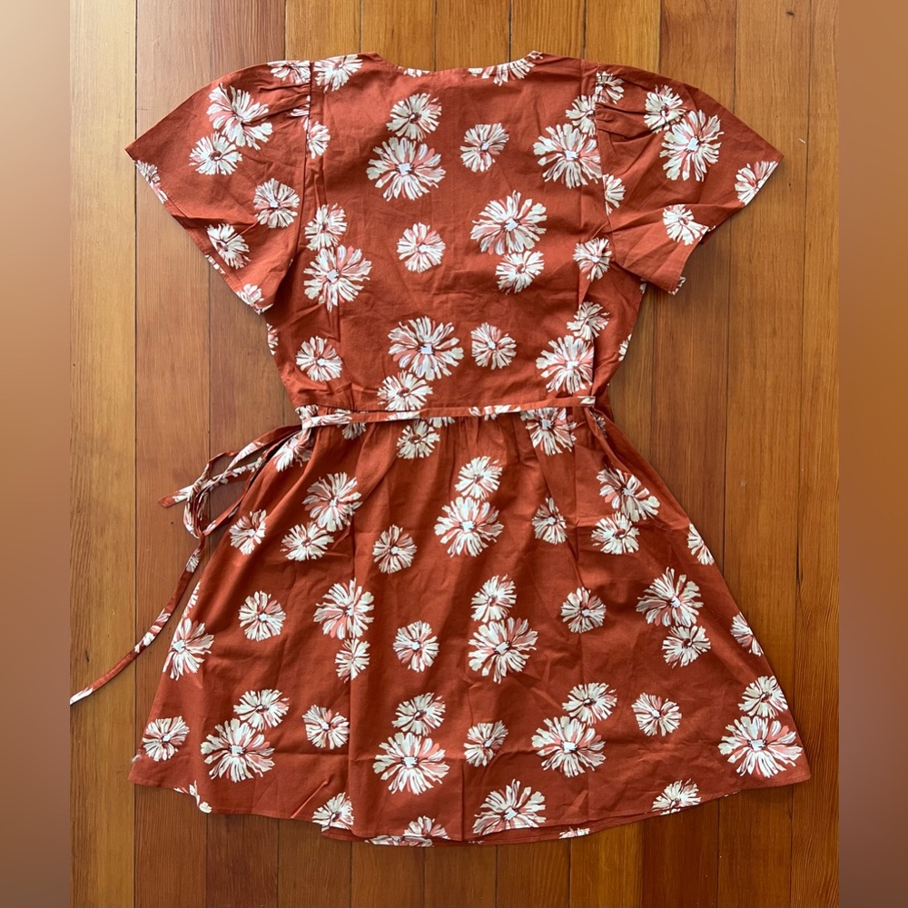 NWT Madewell Floral Print Wrap Minidress Medium Orange - Picture 3 of 8